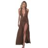 Women Summer Casua Halter Backless High Splice Solid Color Evening Party Dress