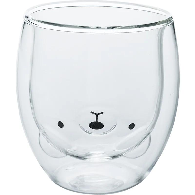 Cute Bear Double-layer Glass Mug Cartoon Cat Dog Heat Resistant Transparent Glass Cup Milk Coffee Cup Juice Beer drink cups