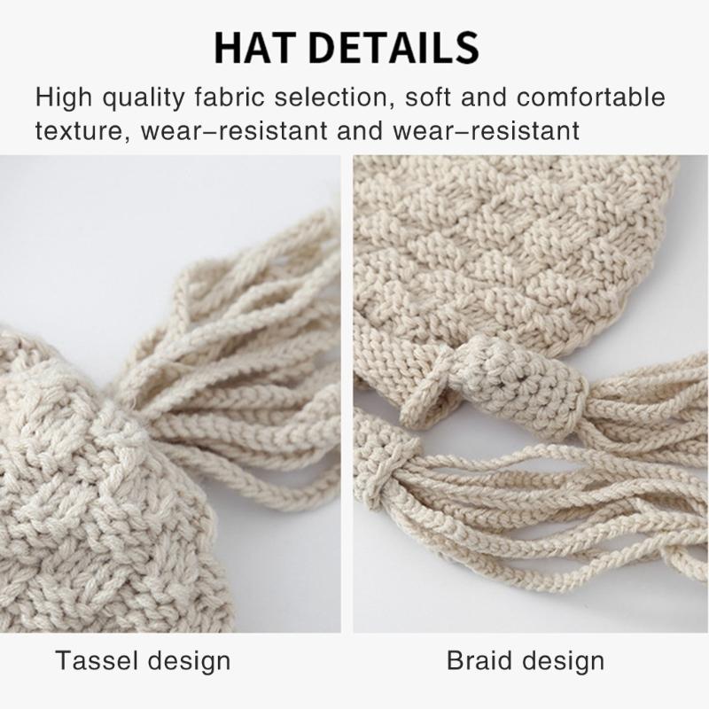 Handmade Fringed Braids Hat Y2K Sweet Girl Warm Beanie Hat InsStyle Bonnet Winter Autumn Skull Hat Pullover Earflap Hat