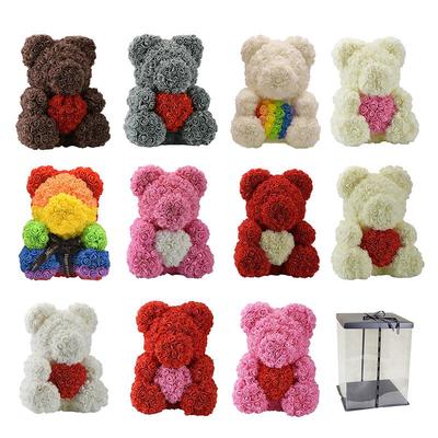 Teddy Bear Of Rose 40CM Artificial Flowers Roses Bear For Women Box Gift Home