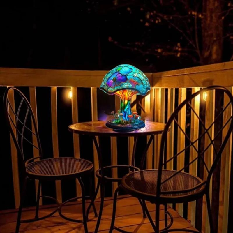 Painting Mushroom Table Lamp,Stained Plant Night Light,Resin Mushroom Bedside Lamp for Bedroom Living Room Home Office Decor