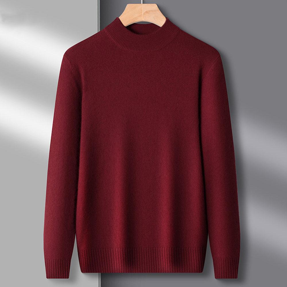 Men's Oversized High Quality Half High Collar Long Sleeve Knit Sweat Knitwear Tops Winter Clothes Unershirt For Men
