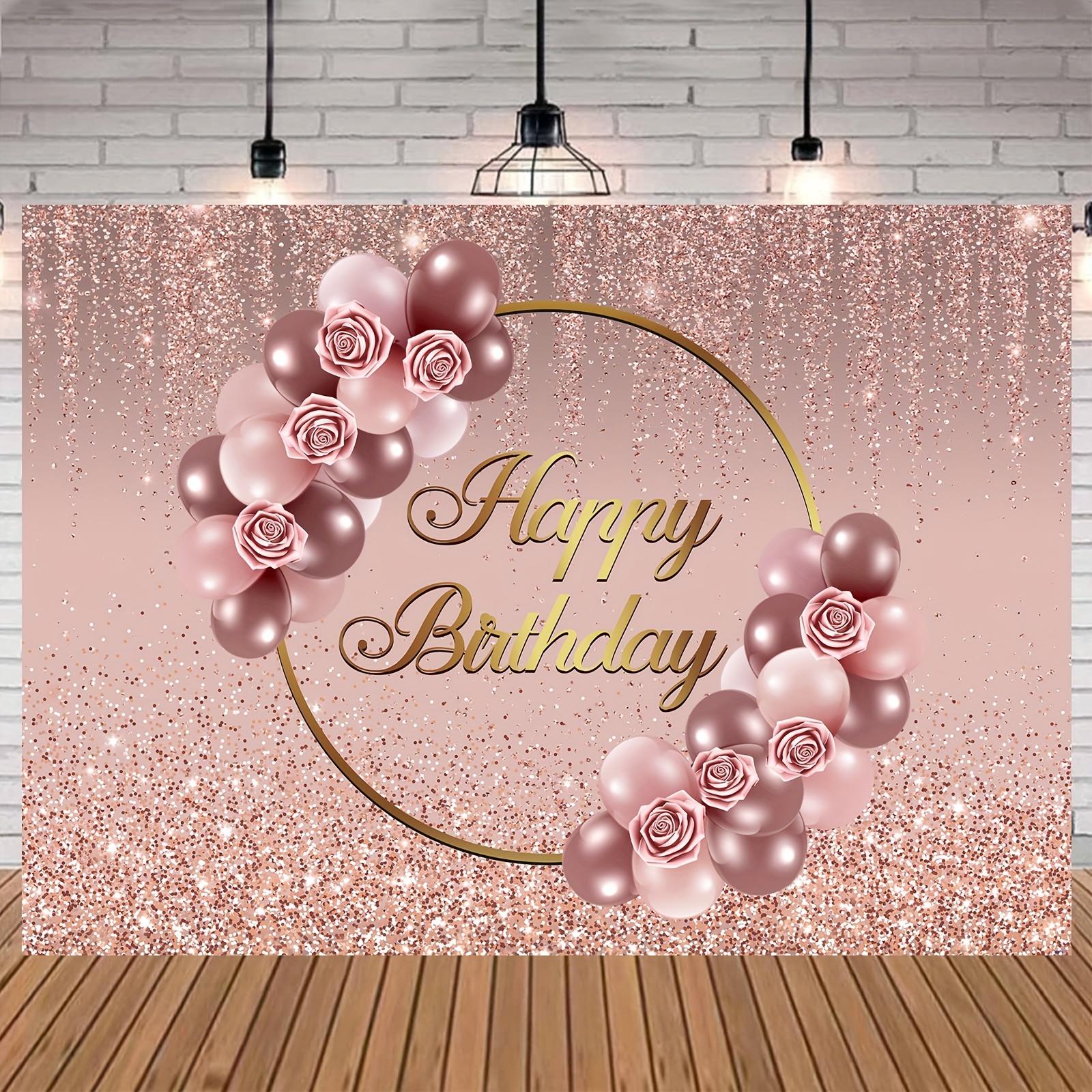 Rose Gold Happy Birthday Background Pink Rose Gold Flower Balloon Rose Gold Scattered Photography Background 180x120cm