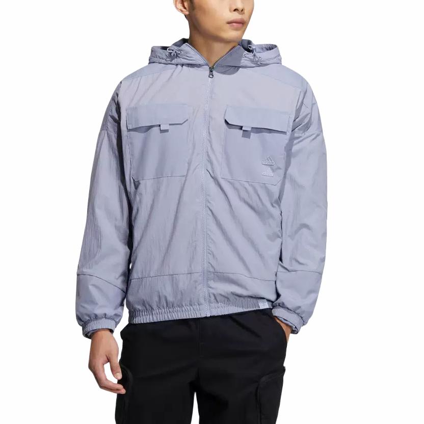 adidas Solid Color Casual Hooded Jacket With Large Pockets Long Sleeve Men Tops Silver Grey Violet IA6964