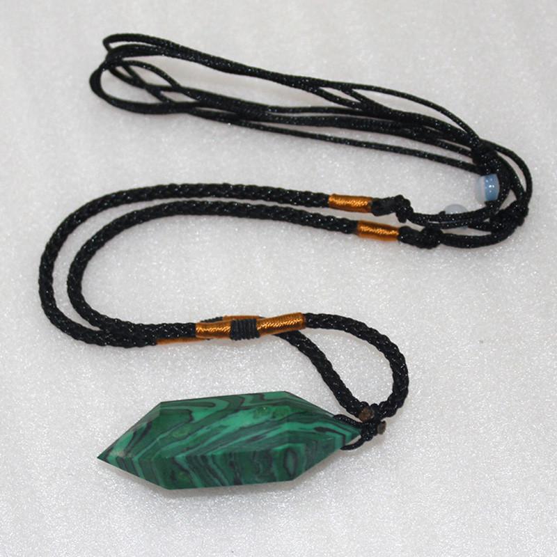 Natural Malachite Crystal Quartz Necklace With Hexagonal Wand Pendant And Adjustable Chain For Spiritual Healing