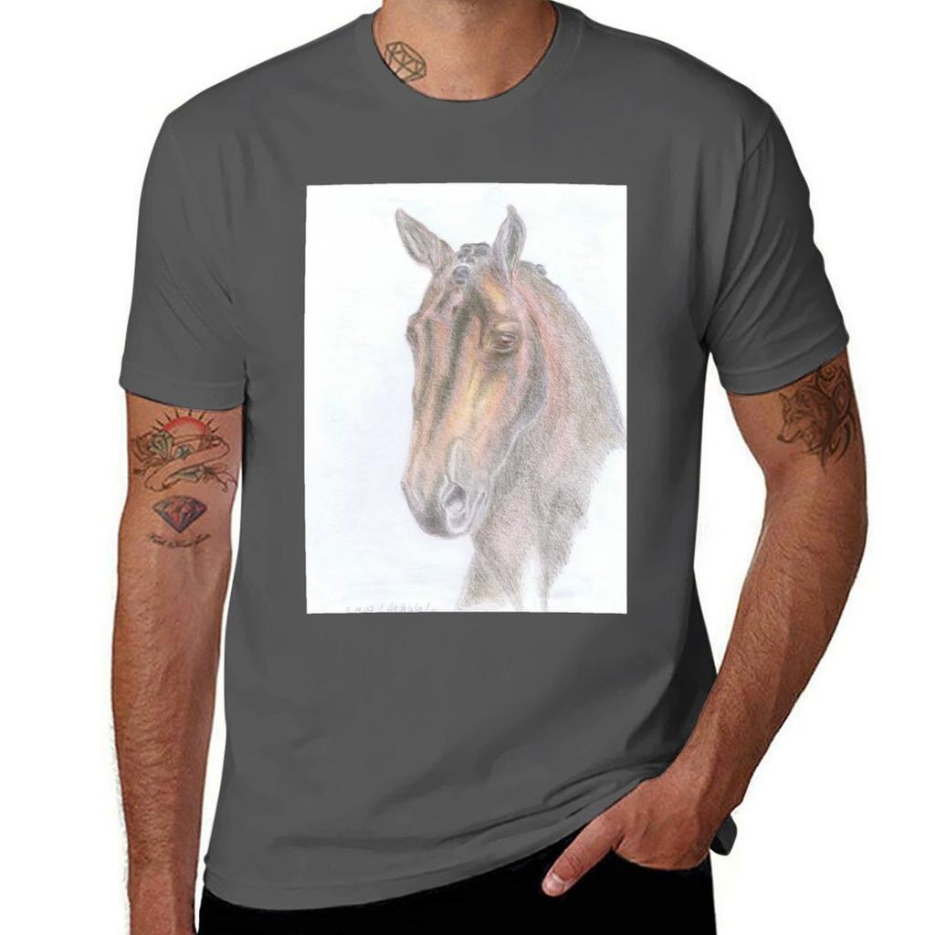 Dressage Horse Portrait From The Side Tshirt Casual Minimalist Short Sleeve Top Tshirt