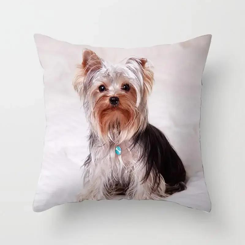 1Pc Cute Dog Yorkie Bichon Yorkshire Decor Print Pillow Case Bedroom Sofa Waist Cushions Cover Car Decoration Cushion