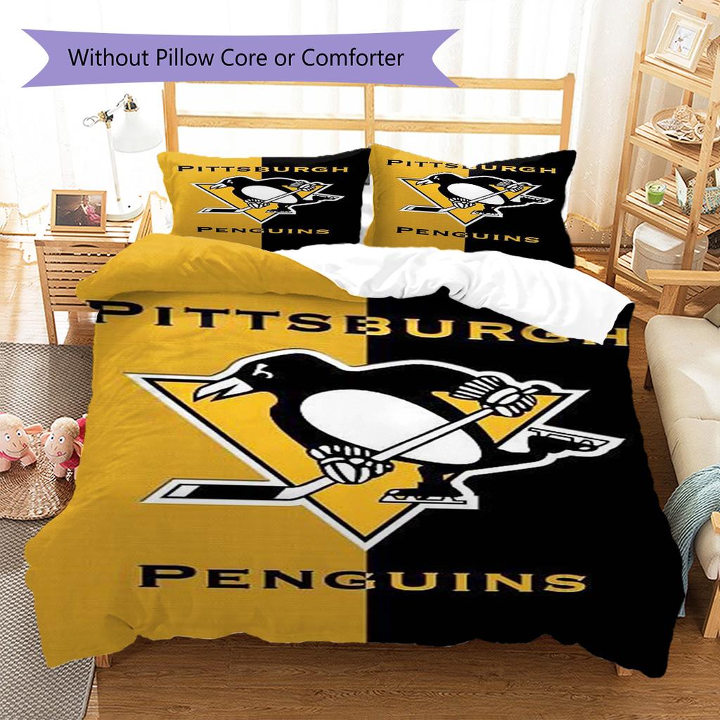 Set Biancheria da Letto con Motivo Logo Pittsburgh Penguins Copripiumino Federa Decorazione per la Casa Regalo (1 * copripiumino + 2 * federa, senza nucleo)