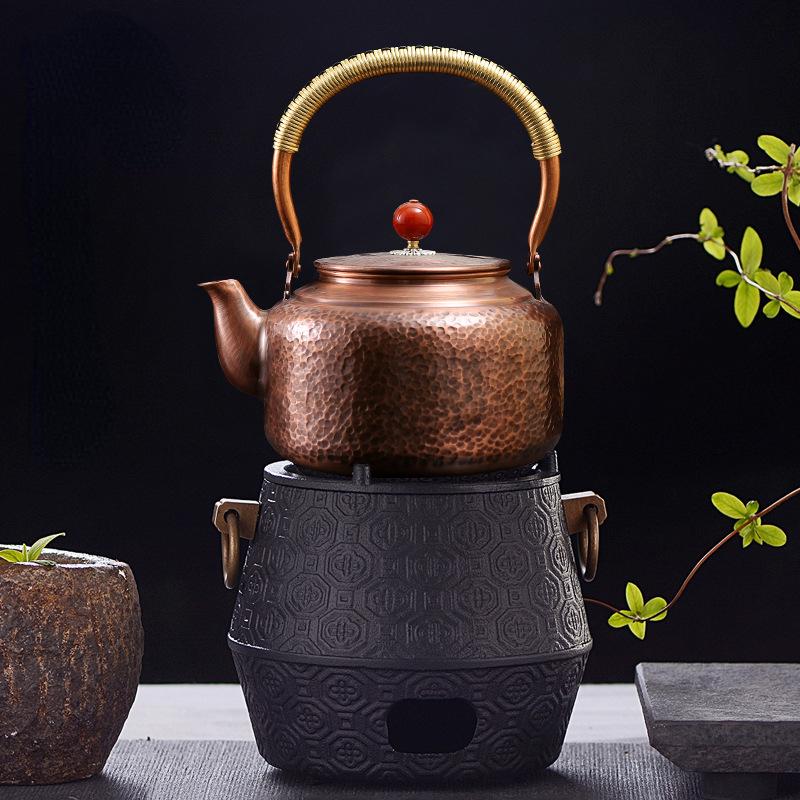 Purple Copper Teapot Hand Pounded Chinese Style Boiling Tea Boiling Water Kettle Vintage Lifting Beam Kung Fu Tea Set