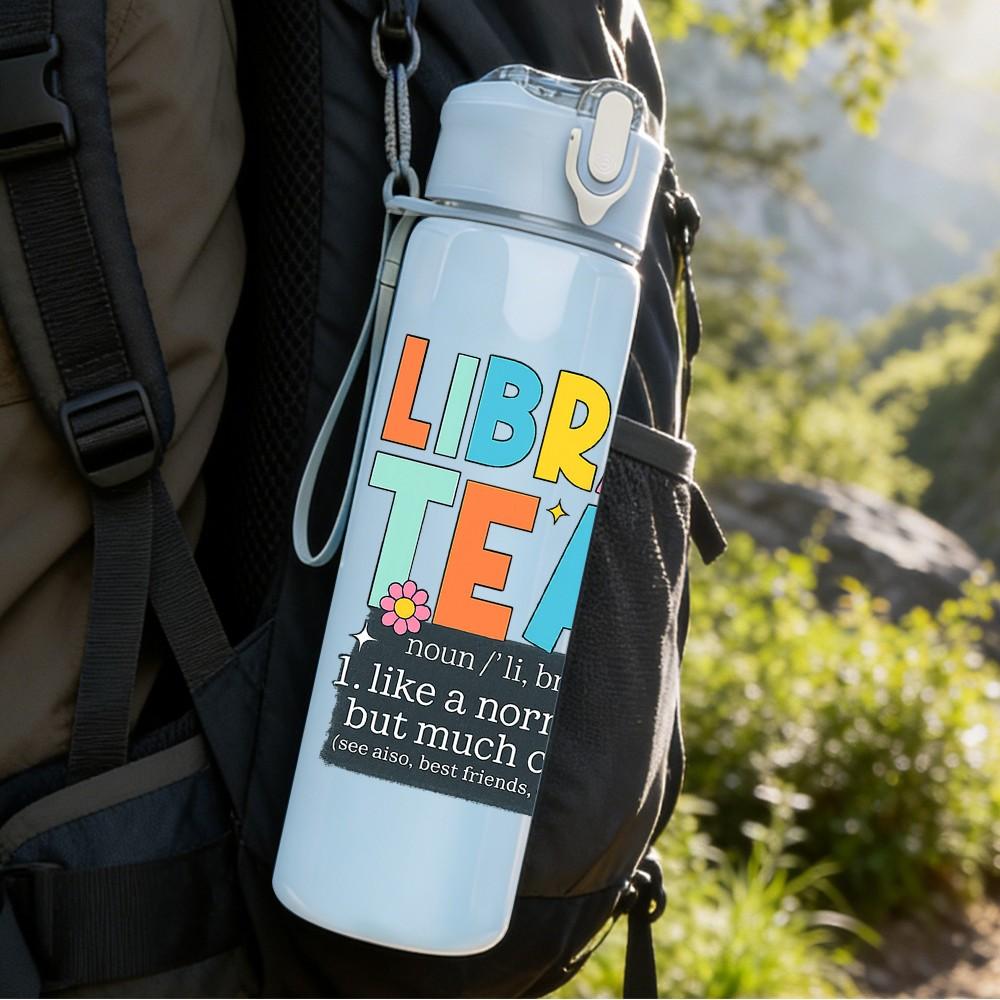 1PC Library Team Book Lover Text Print 750ml Color Plastic Sports Water Bottle Leakproof Flip Straw Lid Suitable for Sports Office Home Use