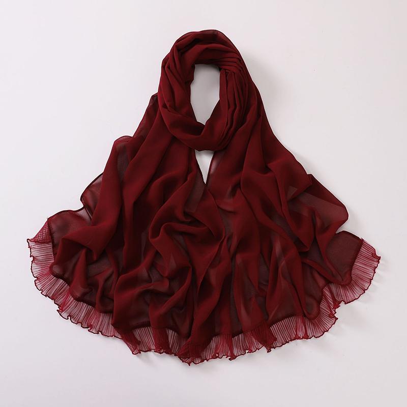 Fashion Muslim Modal Hijab Chiffon Shawls for Women Plain Soft Hijab Scarf Big Lace Trim Headscarf Islamic Turban Headband