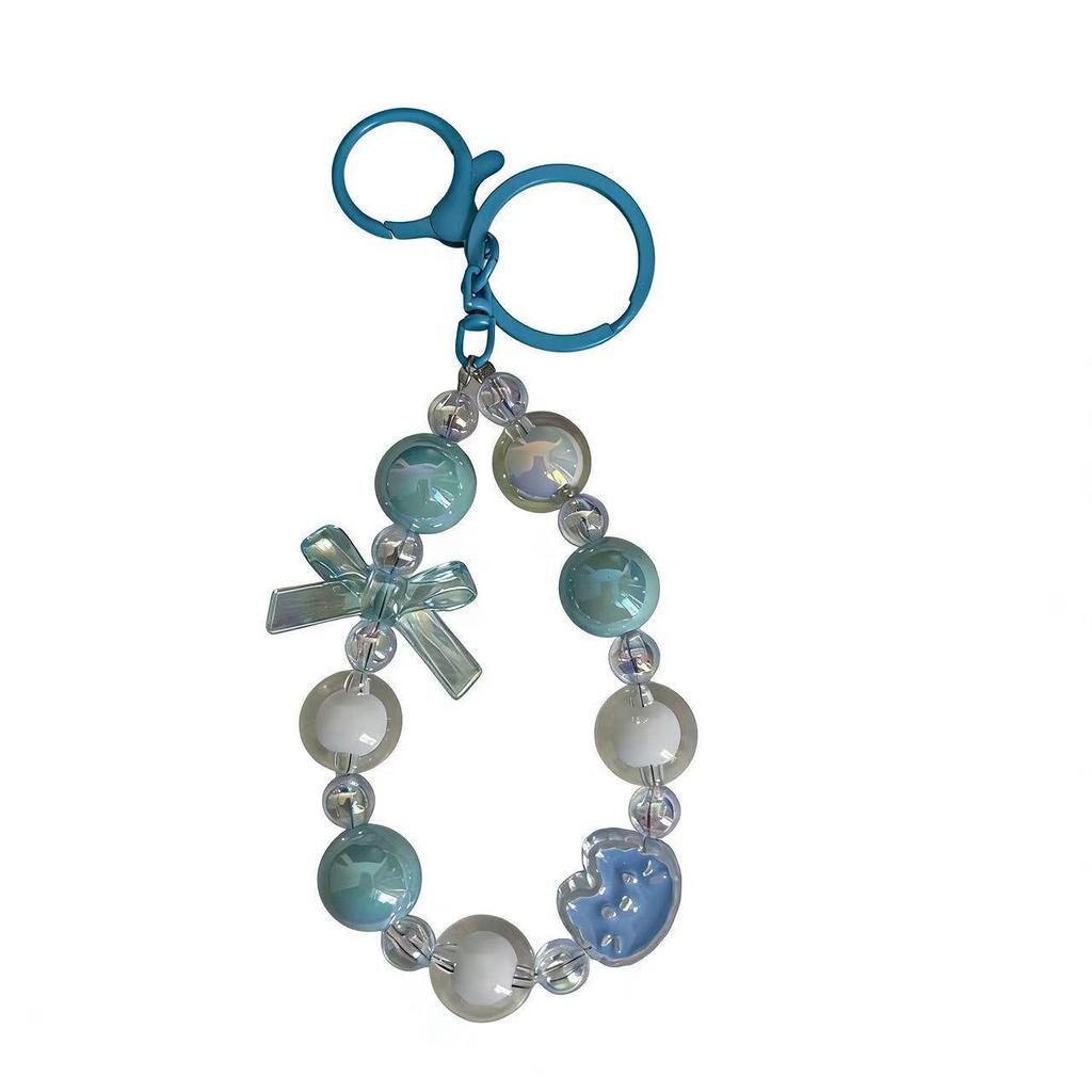 Fresh Candy Color Bow Cat Beaded Phone Lanyard Keychain Bag Charm