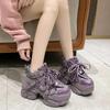 Fashion Winter Women Chunky Warm Fur Sneakers 8CM High Platform Sports Dad Shoes Woman Bling Leather Casual Snow Shoes Zapatillas Mujer