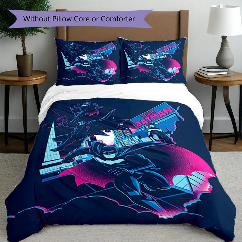 3pcs Duvet Cover Set (1*Duvet Cover + 2*Pillowcase, Without Core),Batman Print Bedding Set, Bedroom Decor, All‑Season, Birthday Gift