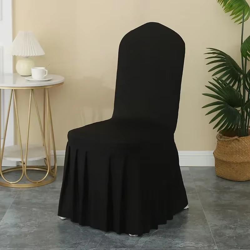 White Pleated Elastic Skirt Chair Cover for Wedding, Banquet, or Hotel Events