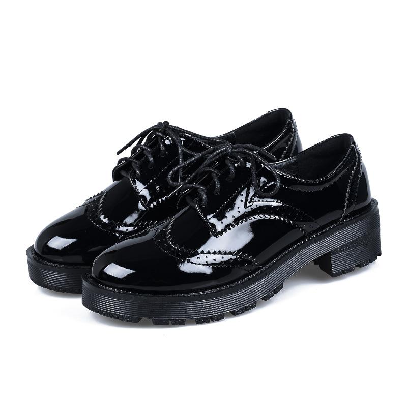 Damenschuhe, Plateau-Brogue-Schuhe, britischer Stil, Oxford-Schuhe, Herbst, Frühling, Frau, komplett schwarz, Büro, Damen, weibliche Derby-Schuhe