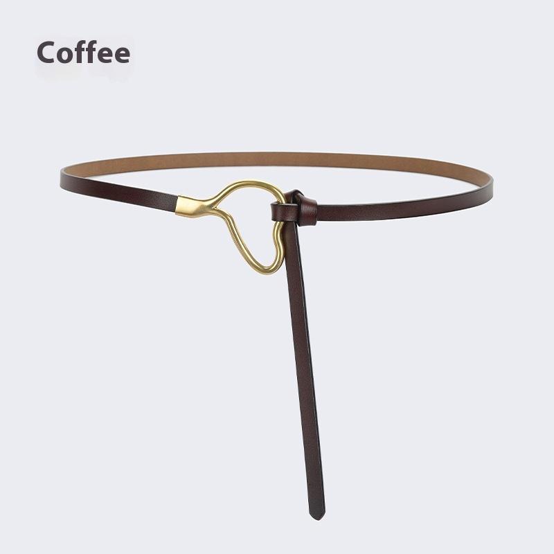 Curea de piele pentru femei cu decorațiune înnodată cu cămașă de rochie, simplă și versatilă, piele de vacă pură, curea subțire