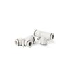 White Plastic Pneumatic Tee Connector, PE46, 8/10/12/16mm, T-Shaped, Quick Push-in Air Tube Reducing Adapter