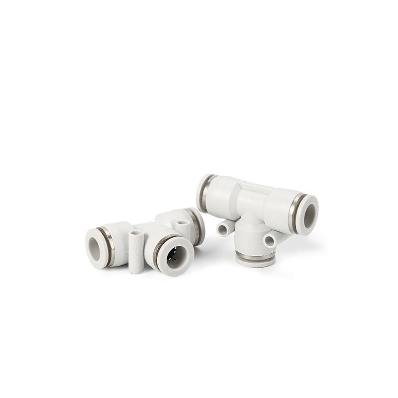 White Plastic Pneumatic Tee Connector, PE46, 8/10/12/16mm, T-Shaped, Quick Push-in Air Tube Reducing Adapter