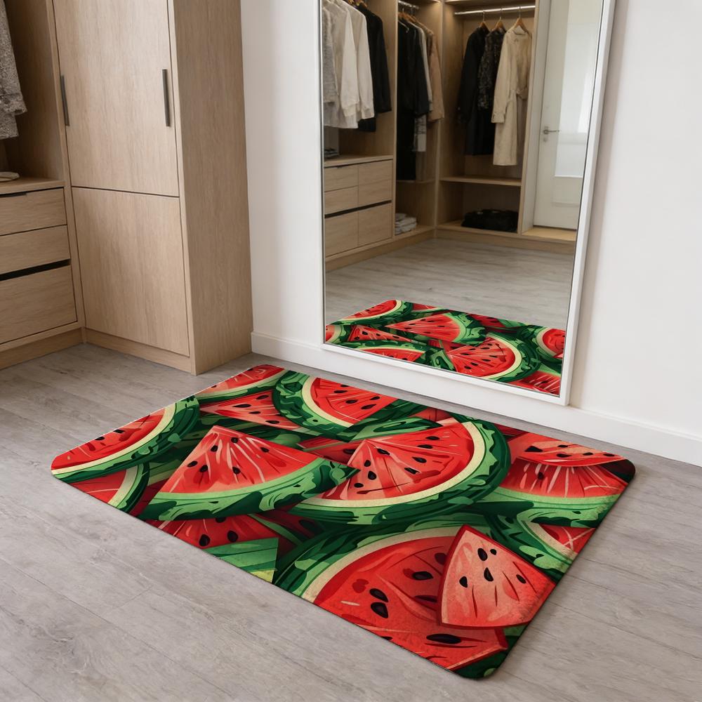 Summer Cartoon Fruit Colorful Floor Mat Washable Absorbent Flannel Door Mat Non-Slip Indoor Floor Carpet