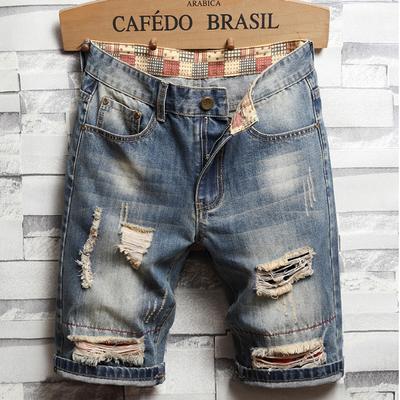 Summer Jeans Shorts Men's Loose Straight Leg Five Quarter Pants