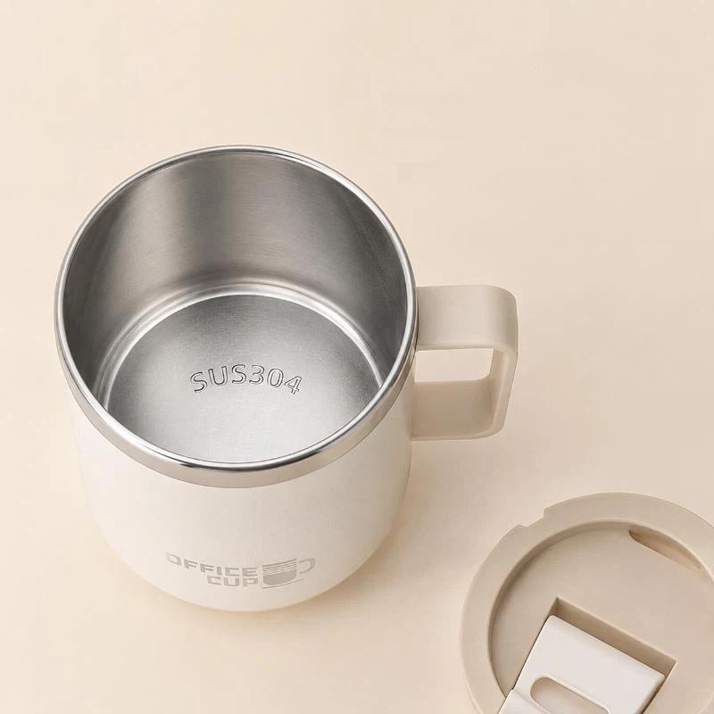 Double Wall Insulated Coffee Mug Scratch Resistant 304 Stainless Steel Coffee Cup with Handle for Office Workplace