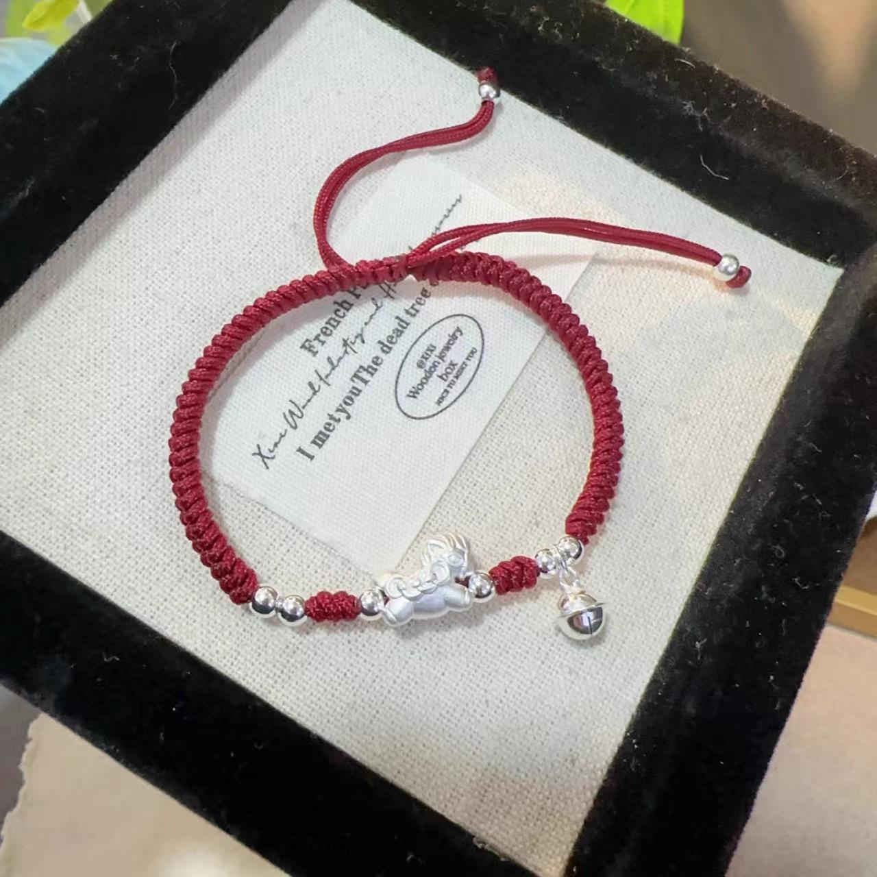 Sterling Silver 999 Lucky Horse Zodiac Beads Bracelet with Red Rope