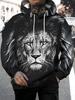 Men's Trendy Streetwear Hoodie with Black and White Pixelated Lion Head Design.