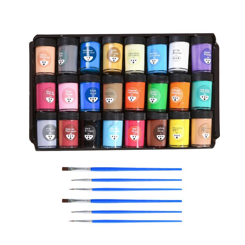 Acrylic Paint Set With6 Brushes,24 Colors (25ml) Craft Paints for Artists Kids Canvas Ceramic Wood Rock Painting Art Supplies