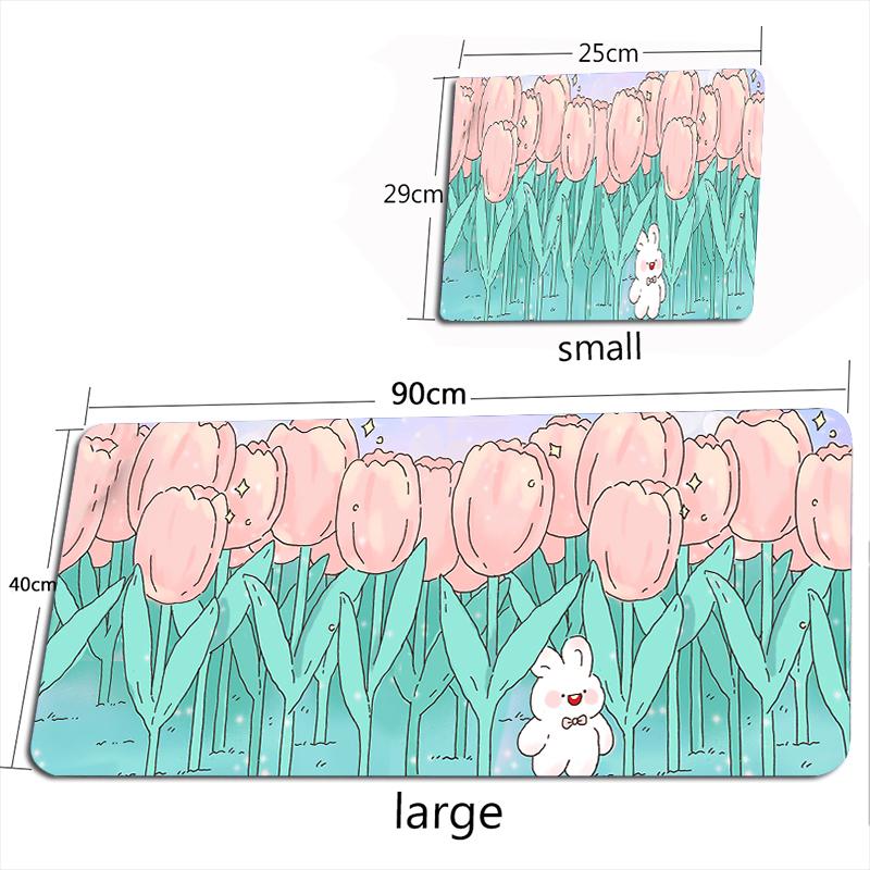 Cute Pink Tulips Mouse Pad Desk Mats Kawaii Large Office Keyboard MouseMat Purple Rugs Mousepad Cartoon Girly Gamer for Laptop