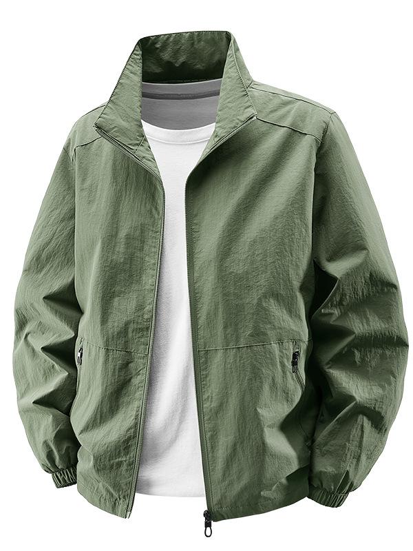 Men's Lightweight Stand-Up Collar Jacket, Multi-Pocket, Loose Fit, Plus Size, Spring/Autumn for Middle-Aged & Elderly.
