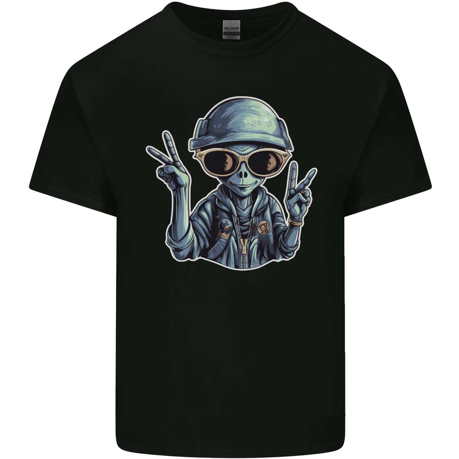 Hippy Peace Alien Kids T-Shirt Childrens M