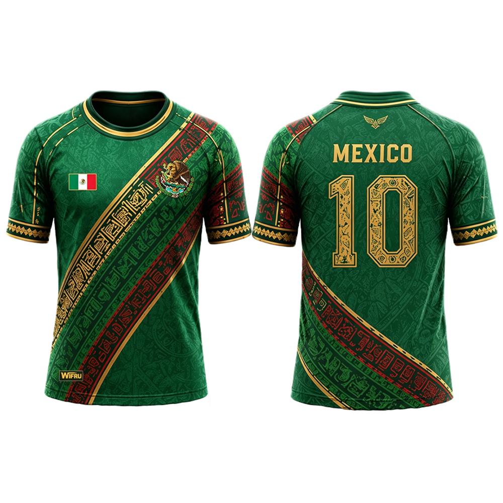 Men 2026 Mexican Flag Print Jersey Aztec Pattern Quick-Drying Breathable Soccer T-Shirt Unisex Casual Training Short-Sleeve Tee