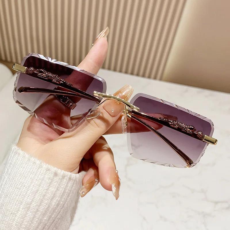 Rimless Punk Vintage Sunglasses Women For Men Luxury Brand Designer Sun Glasses Popular Metal Leopard Head Hip Hop Eyeglasses