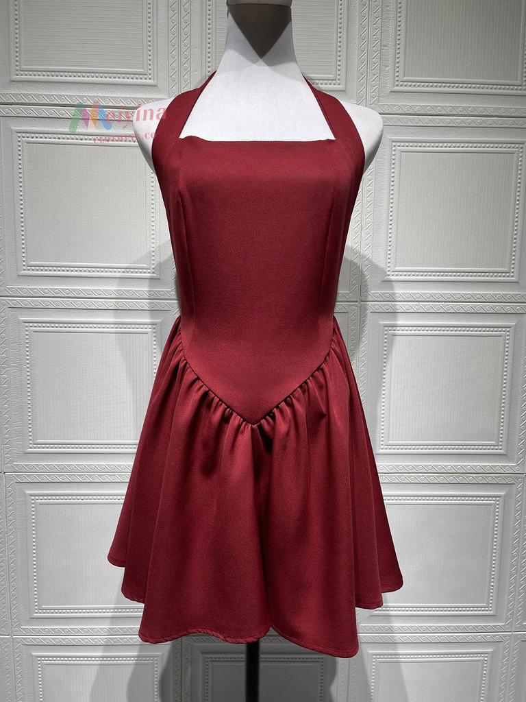 European-American Ruffled Splicing Sexy Lace Backless Mini Dress (2025)