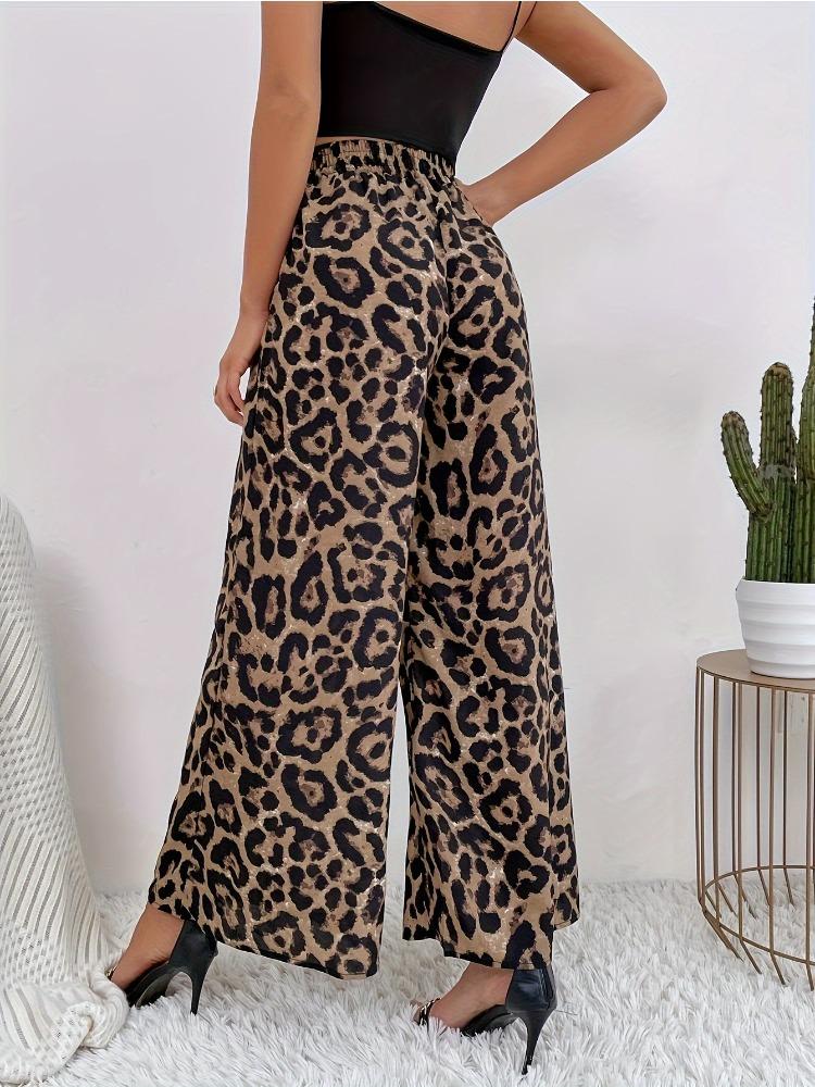 Spring Women's Fashion Classic Leopard Print Elastic Waist Draped Loose Casual Wide-Leg Pants