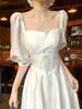 Plus Size Lace Hollow-Out Women's Summer Dress - Waist-Slimming Fairy Design