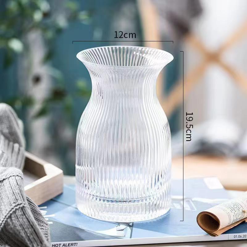 Nordic Light Luxury Crystal White Glass Vase with Wooden Holder for Fresh Flowers - Living Room Decor