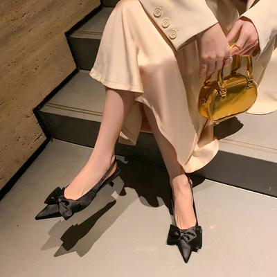 Maßgefertigte 311-6 Französischer Schleife High Heels Damen Sommer Wort mit Taschenkopf Sandalen Flacher Mund Spitzkopf Einzelne Schuhe Damen