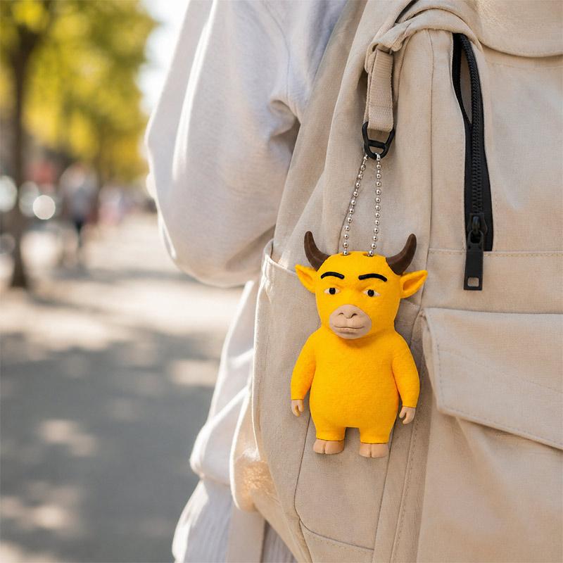 Funny Cow Pendant Keychain 3D Printed Bull Figurine Cartoon Quirky Bag Charm Backpack Hanger Desktop Ornament Meme Gift Custom