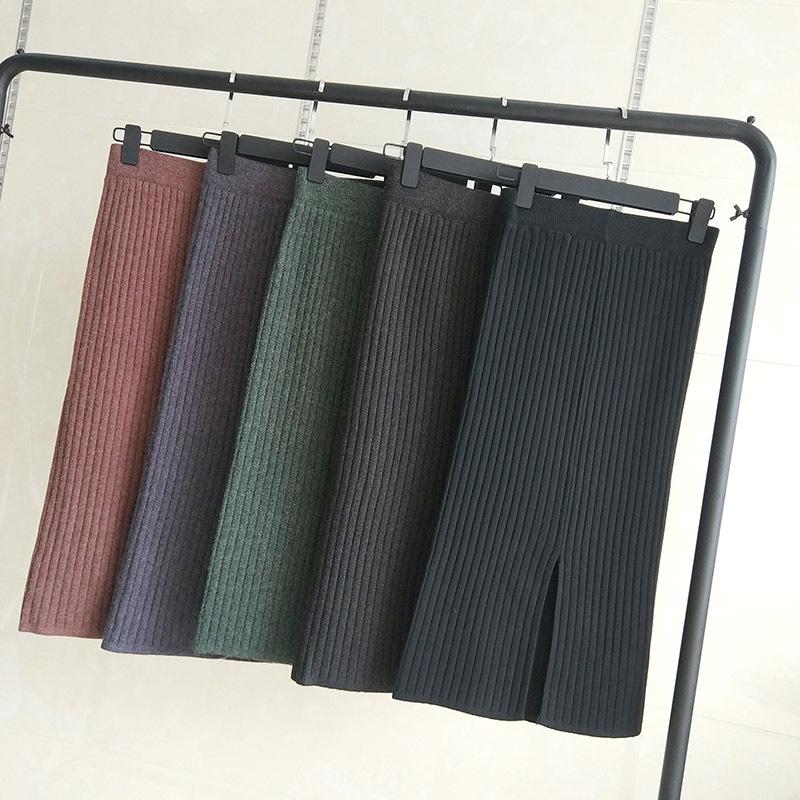 High-Waisted Knit Bodycon Skirt for Autumn/Winter 2025 - European & American Style, Mid-Length with Slit.