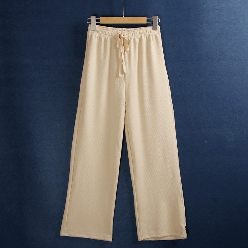 

Wide Leg Summer Elastic Waist Solid Color Vertical Bar All-Matching Trousers Khakis S