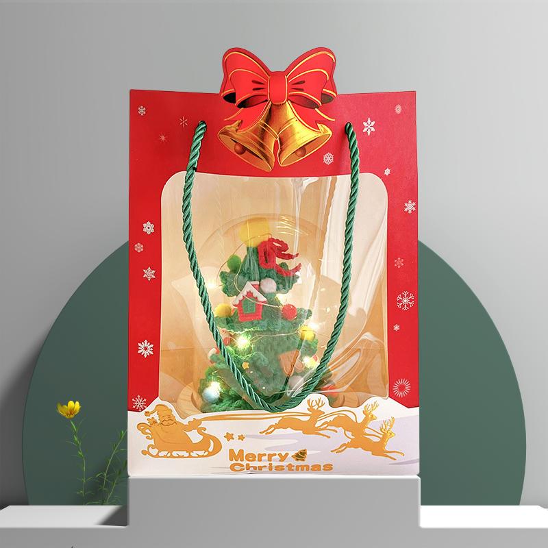 WTEMPO 10PCS, 8*14*18CM, Christmas Paper Handbags, Hot Stamping Christmas Eve Gift Packaging Bags, Transparent Window Gift Display Bags