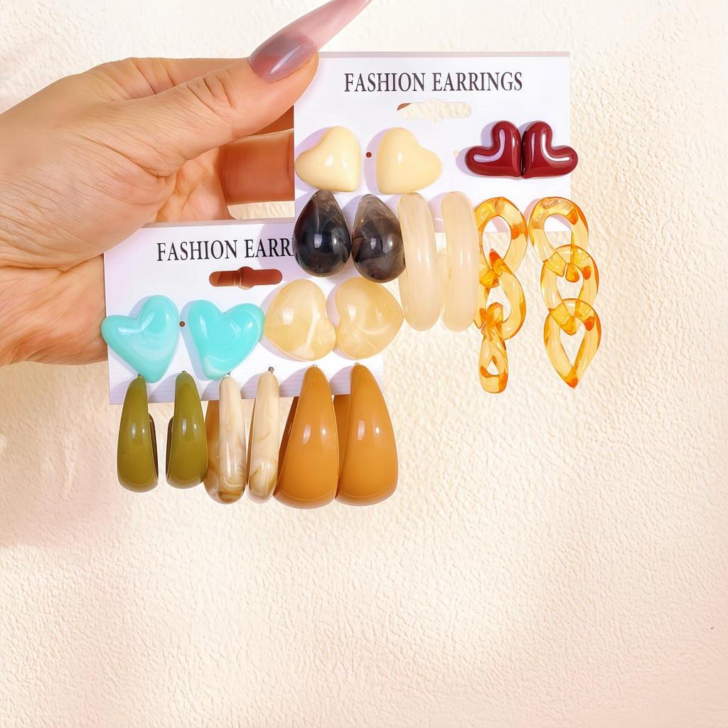 European & American Cross-Border Fashion: Orange Fruit & Green Resin Women's Earring Set