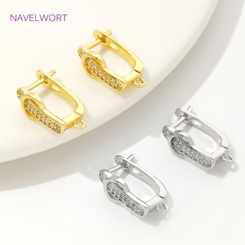 18K Gold Plated Brass Shvenzy Earwires Inlaid Zircon Earring Fixtures,Fastener For Earrings,For DIY Earring Making Accessories