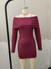 2025 Euro Beach Off-Shoulder Striped Knit Dress