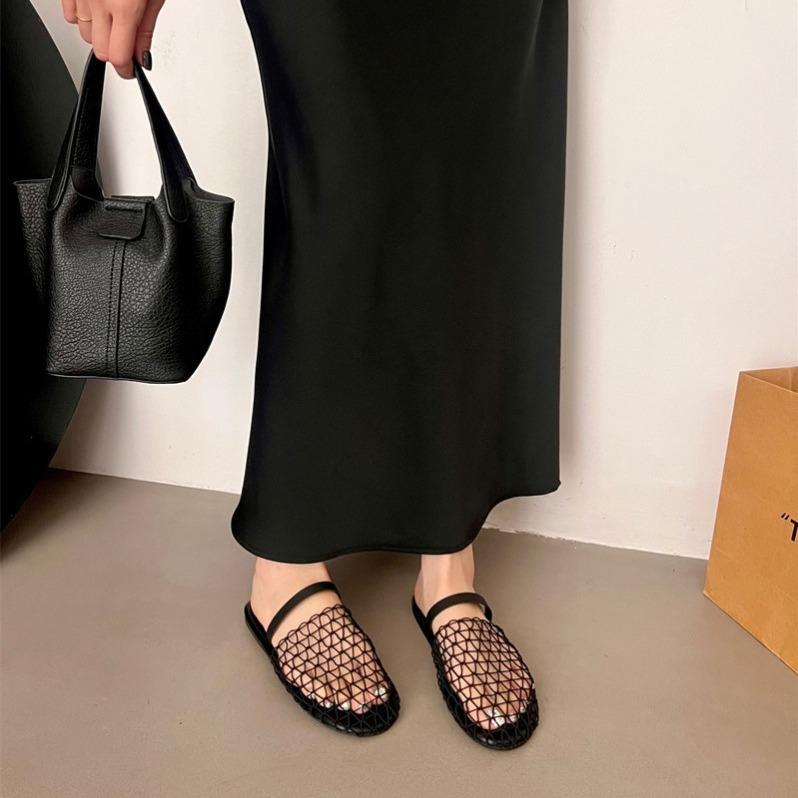 Niche Pure Original Woven Fishing Net Bag Head Sandals Women's Hollow Breathable Flat Shoes