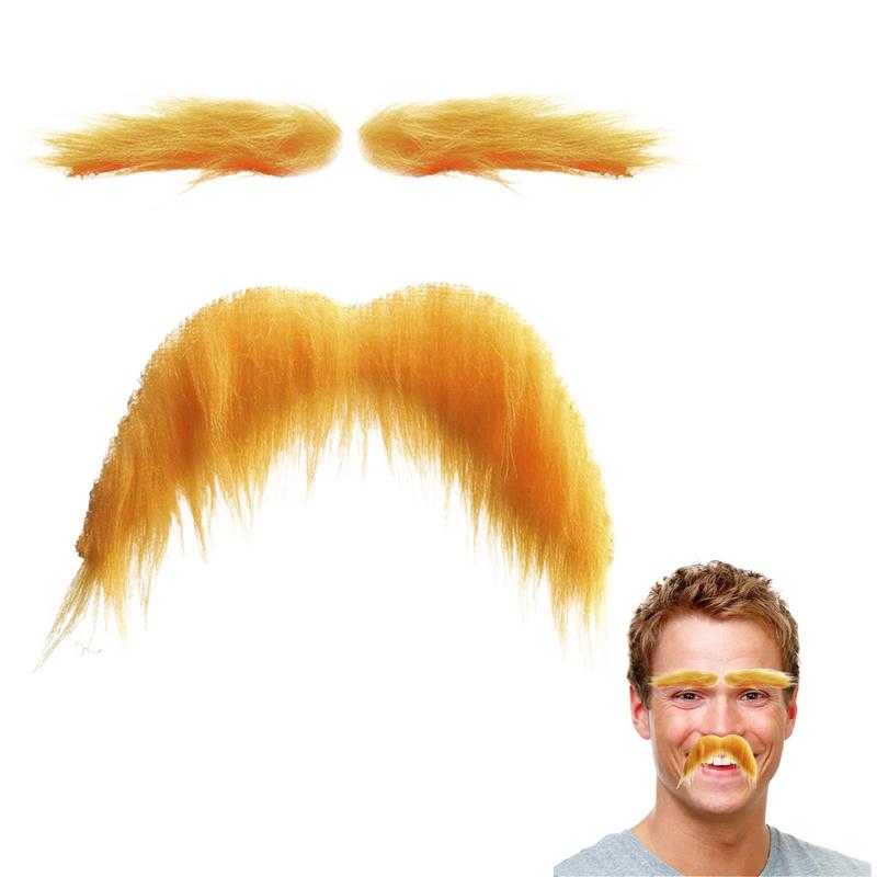 Yellow Mustache and Eyebrows Artificial Beard Fake Eyebrow Funny Halloween Faux Beard Yellow Eyebrow Beard Set Fake Beard Novelt