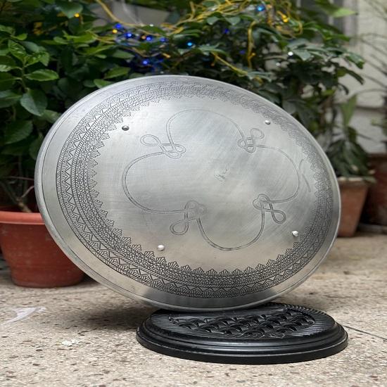 Aluminium Quarter Flower Engrave Circle Round Shield  Viking Wall Art