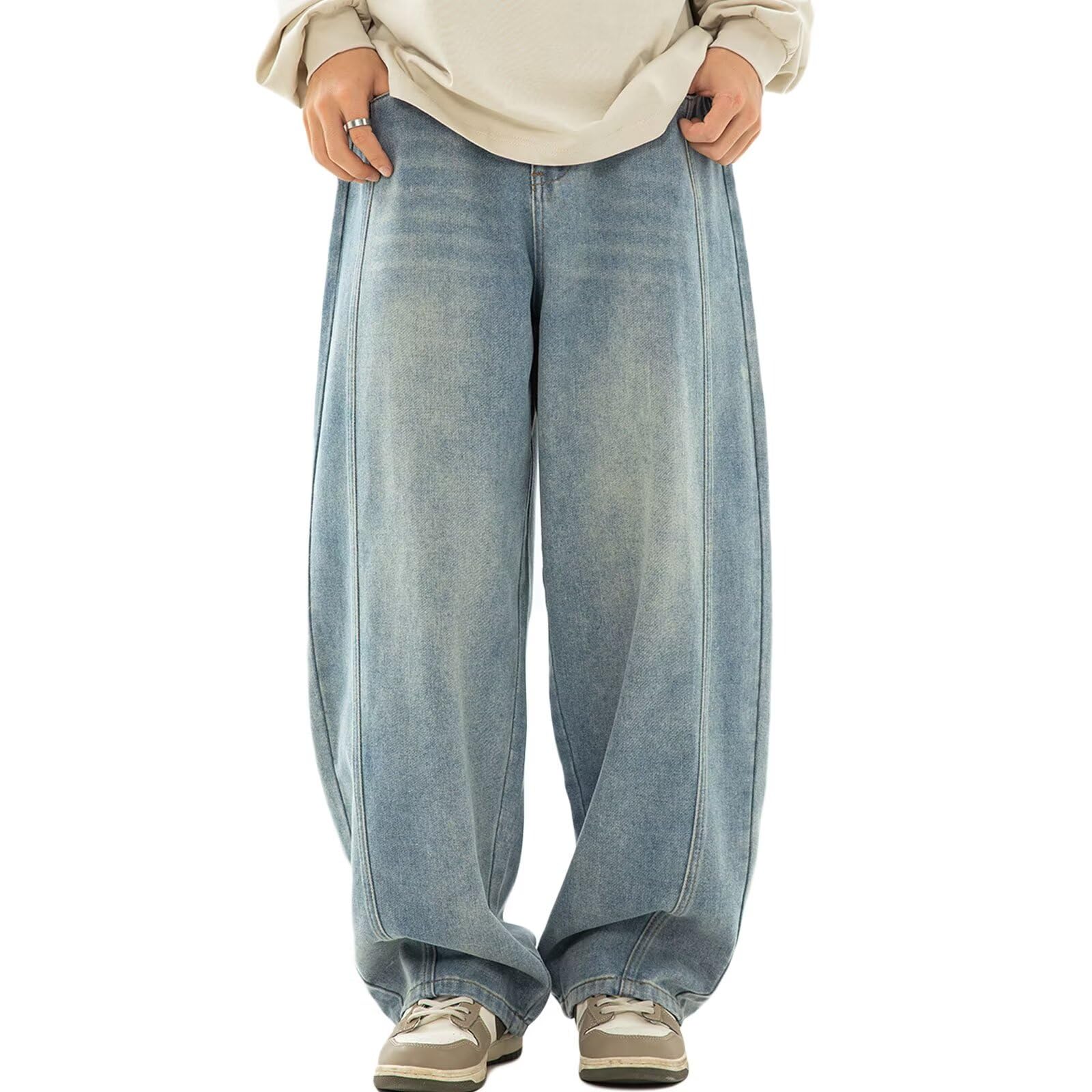 

WUXZHI Широкие джинсы мужские XL Синие Бедра 120см Мешковатые Джинсы Свободный крой